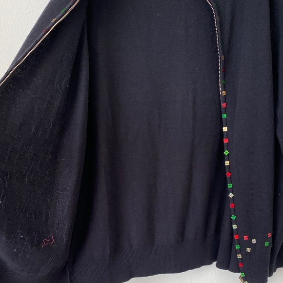 Festive Black Cardigan with Gold and Red Accents - Picture 7 of 8